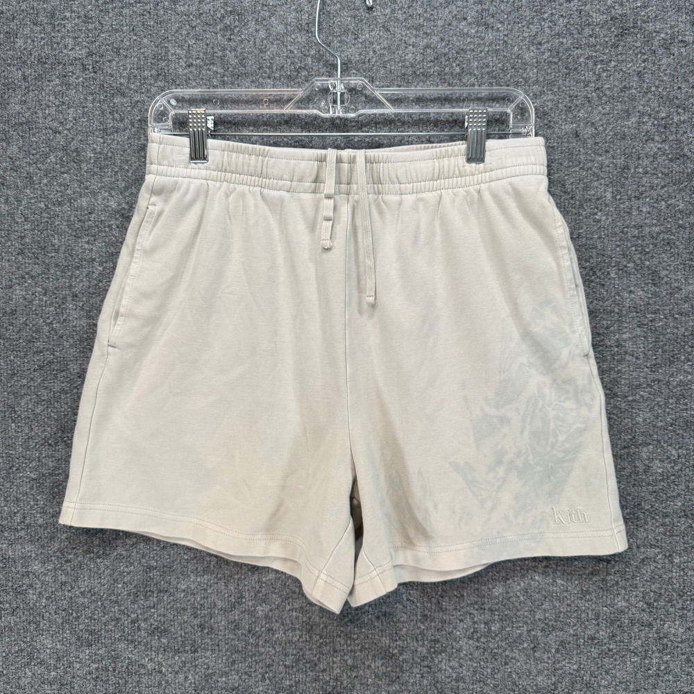 Kith Sweat Shorts Mens Medium Beige Tie Dye Graphic Drawstring Casual Soft